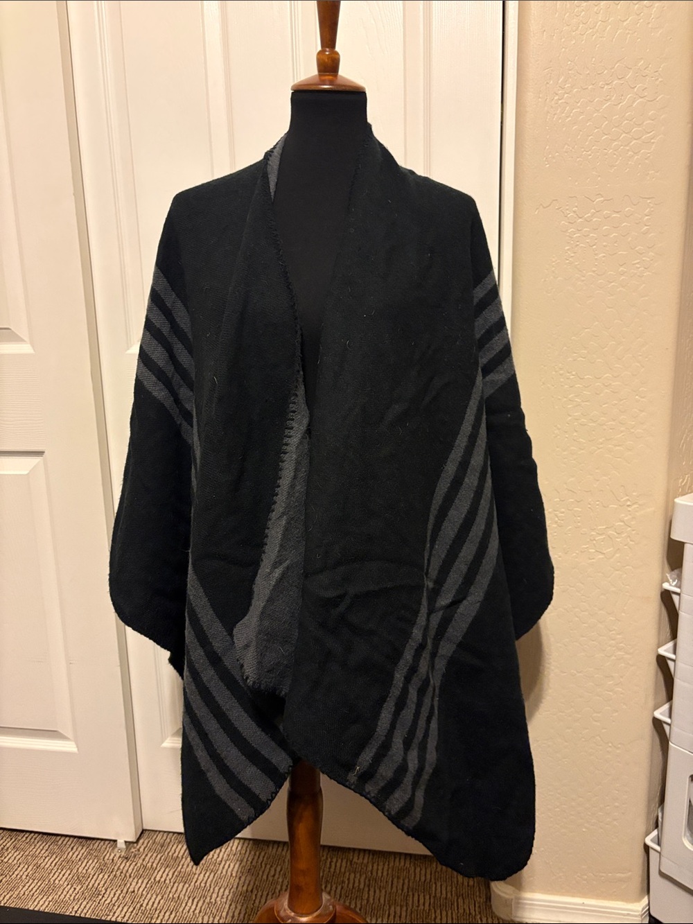 Black & Charcoal Stripe Open-Front Women's Sweater Wrap